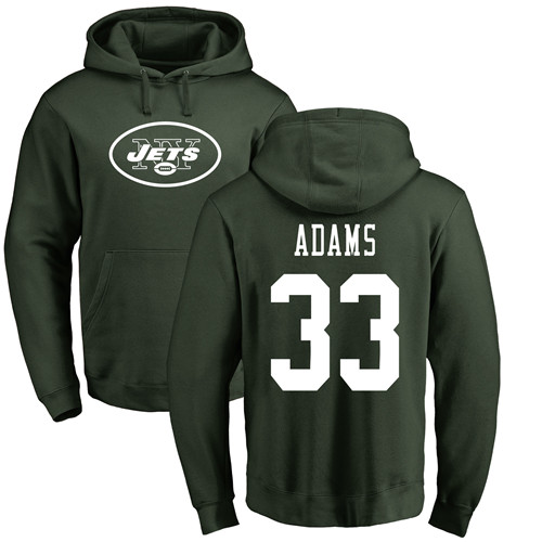 New York Jets Men Green Jamal Adams Name and Number Logo NFL Football #33 Pullover Hoodie Sweatshirts